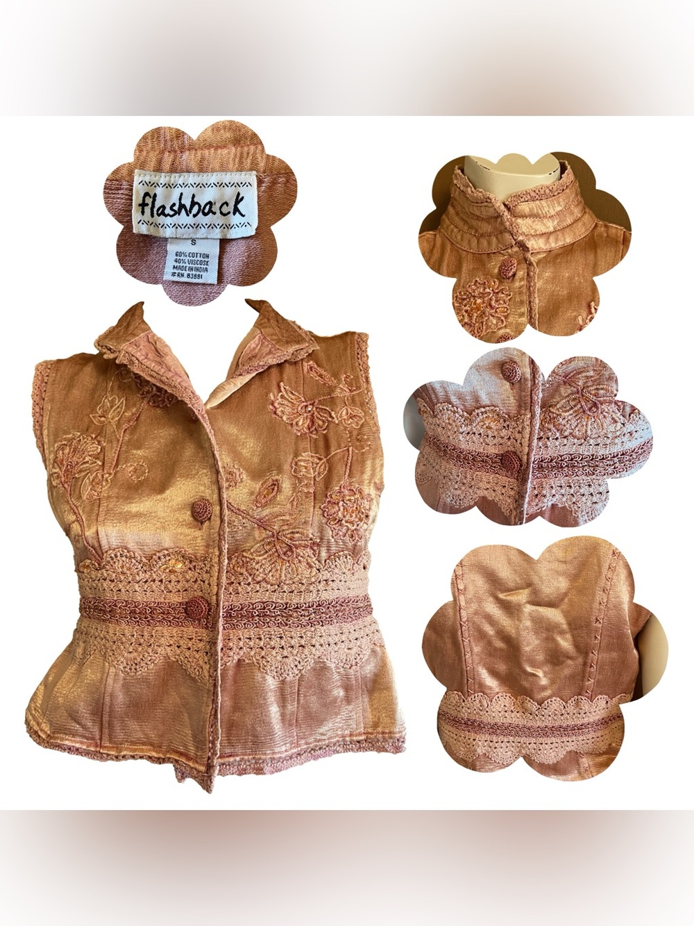 Vintage Flashback Rose Gold Beaded Embroidered Vest